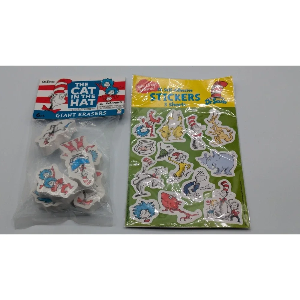 Dr. Seuss Lot Of 11 Items - Pencils, Stickers, Erasers, Grips, Shapelets & Trim